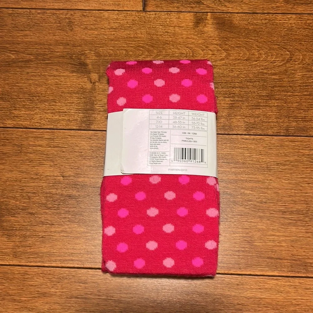 Pink Polka Dotted Footed Tights For Girls Size 7-10 NEW